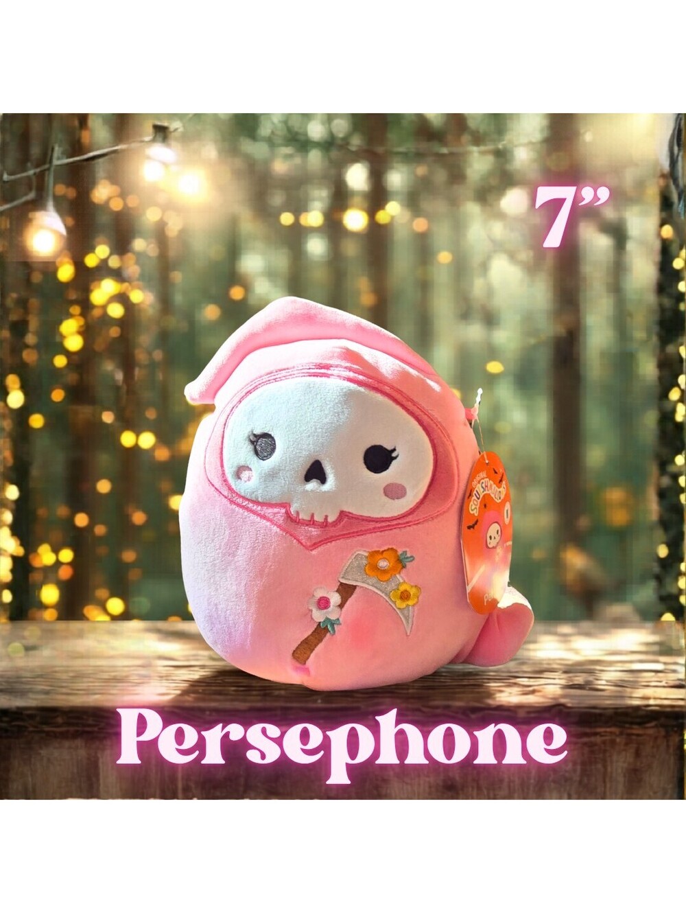 NWT Squishmallows Persephone the Grim Reaper Pink RARE 7"